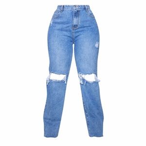 Plus Mid Blue Wash Distressed Long Leg Straight